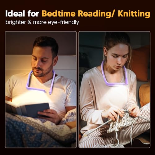 Reading Lights for Books in Bed, 3 Colors Dimmable Neck Light | Eye Caring Book Light Dual Lamps, 80H Lasting, Hands-Free Knitting, Crochet, Sewing, Crafting, Purple Gifts for Women Girls - color: Purple