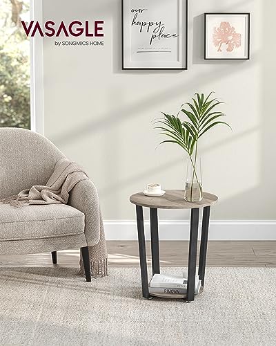 VASAGLE Round Side End Table, 2-Tier Accent Nightstand with Storage Shelf | Easy Assembly, Bedside Table Small Spaces, Living Room, Bedroom, Heather Greige and Ink Black, BARNET Collection ULET057B02 - color: Heather Greige + Ink Black, size: 19.7"Dia. x