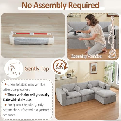 115''Cloud Boneless Sectional Couch, Modular Sectional Sofa Deep Seat with Ottoman, Oversized Upholstered Convertible Comfy 4 Seater Chenille Sofa L Shape Couches for Living Room, Light Grey - color: Light Grey, size: 115"/3 Seater+1 Ottoman