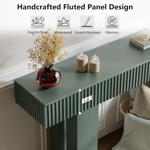 63-Inch Long Entryway Console Table with a Fluted Design, Thick Wood Farmhouse Sofa Table Behind Couch, Narrow Hallway Accent Table for Living Room, Foyer, Entrance,Green - color: Green, size: 63 Inch