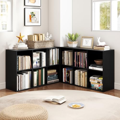 Giantex 6-Cube Bookcase, 3-Tier Cubby Bookshelf, Horizontal Vertical Display Rack with Anti-Tipping Kits, Modern Storage Organizer Shelf Unit for Bedroom, Living Room, Study Room, Black | Horizontal Vertical Display Rack with Anti-Tipping Kits, Modern Sto