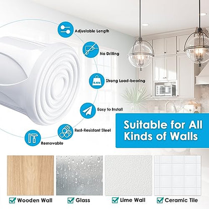 MEXAU White Tension Curtain Rod 16 - 28 inch Spring Tension Rod Curtain Rod Adjustable Spring Rod Extendable Tension Rod for Kitchen, Bathroom, Window, Closet. | Adjustable Curtain Rods No Dilling Extendable Spring Tension Rod Short Curtain Rod for Window