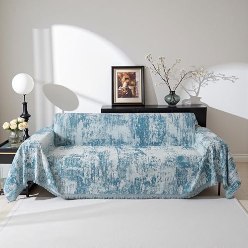 Boho Couch Cover for Dogs Washable Blue Abstract Couch Sofa Protector for Love seat Sofa Pets Friendly, Chenille Geometric Sofa Covers Soft Durable Modern Sofa Slipcovers, 71" X102" - color: U-blue Abstract, size: 71"x 102"