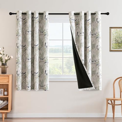 H.VERSAILTEX 꽃무늬 100% 암막 커튼 길이 160cm(63인치) 패널 2개 세트 프린트 빈티지 패턴 커튼 드레이프 빛 차단 단열 커튼 침실 거실용, 페일 아쿠아/블랙 - color: 페일 아쿠아/블랙, size: 52"W x 63"L (Pack of 2)