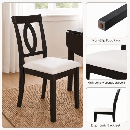 3-Piece Drop Leaf Wood Dining Table Set, Small Space Dining Set for 2 People, 1 Folding Extendable Table, 2 Upholstered Chairs, Space-Saving, for Apartments, Kitchen Room, Dark Brown - color: Beige,dark Brown