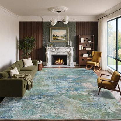 BEIMO Area Rugs 10x14 for Living Room, Blue Green Washable Abstract Rug | Modern Abstract Rug Soft Low Pile Non Slip Bedroom Dining Room Office Large Carpet, Easy Care Vacuum Friendly - color: Aquamarine/Blue Green, size: 10' x 14' (Rectangular)