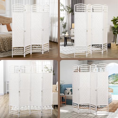 HOMCOM 4 Panel Room Divider, Folding Privacy Screen, 5.6', White | Room Separator, Wave Fiber Freestanding Partition Wall Divider - color: White, size: 4 Panel