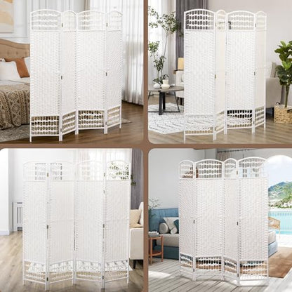 HOMCOM 4 Panel Room Divider, Folding Privacy Screen, 5.6', White | Room Separator, Wave Fiber Freestanding Partition Wall Divider - color: White, size: 4 Panel