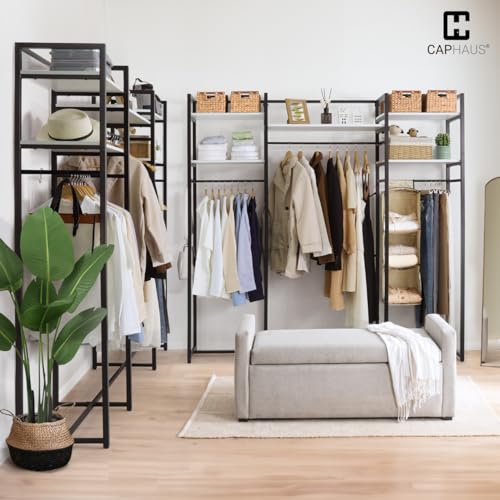 CAPHAUS 913lbs Capacity Heavy Duty Clothing Rack, 75" W Metal Garment Rack with Drawers Hanging Rods and Wood Shelves, Freestanding Closet Organizer, White Board - color: White, size: 75 Inch