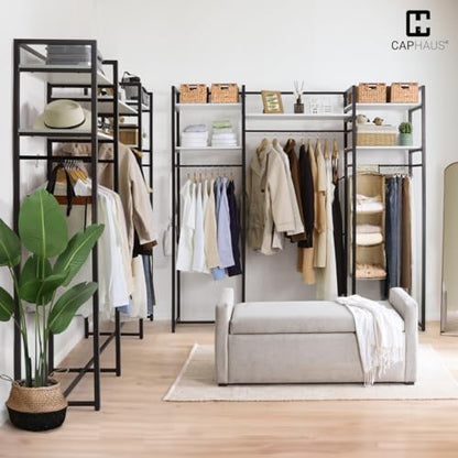 CAPHAUS 913lbs Capacity Heavy Duty Clothing Rack, 75" W Metal Garment Rack with Drawers Hanging Rods and Wood Shelves, Freestanding Closet Organizer, White Board - color: White, size: 75 Inch