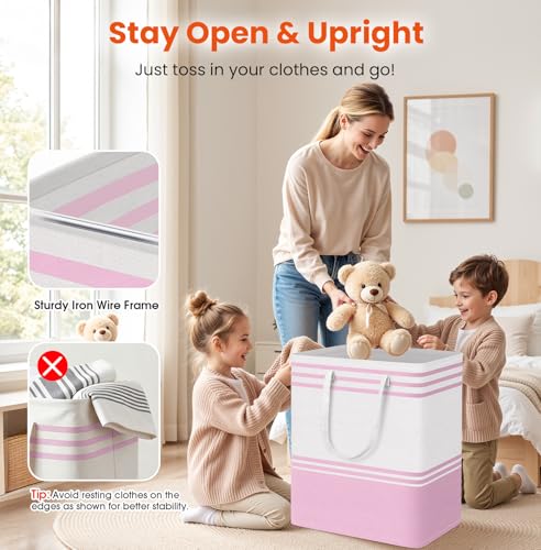 TranquilRelax 3-Pack Laundry Basket, Laundry Hamper, Pink-100L | Freestanding＆Water-Resistant Laundry Hamper, Collapsible Tall Clothes Hamper with Carry Handles for Clothes, Laundry Basket - color: Pink, size: 100L