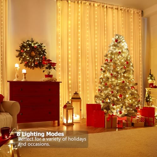 Curtain Lights 10ft x 10ft, 300 LED Warm White & Multi Twinkle Fairy String Lights Curtain Waterproof w/Remote & Timer, USB Powered for Indoor Outdoor Wall Bedroom Backdrop Christmas Decor - size: Dual Color - 10ft x 10ft