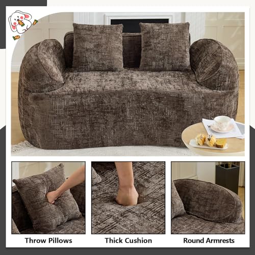 67" Curved Loveseat Sofa with 2 Pillows, Modern Boneless Couch in a Box, Small Cloud Loveseat for Bedroom Small Space Apartment Living Room, Memory Foam, Chenille, No Assembly (Brown) - color: Brown