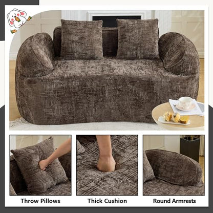 67" Curved Loveseat Sofa with 2 Pillows, Modern Boneless Couch in a Box, Small Cloud Loveseat for Bedroom Small Space Apartment Living Room, Memory Foam, Chenille, No Assembly (Brown) - color: Brown