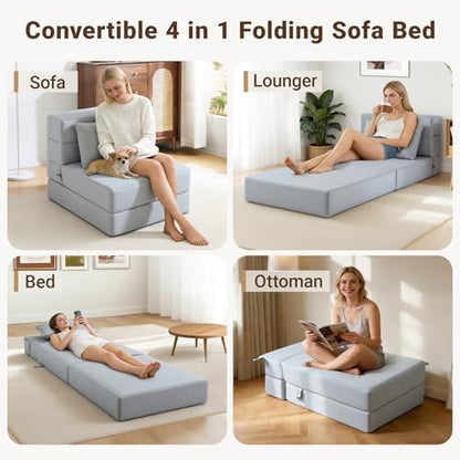Folding Sofa Bed, Boneless Foldable Chair, Convertible Futon Sleeper Couch | Single Lazy Floor Lounger Sofa Couch for Small Spaces, Dorm, Guest Room, Living Room, Apartment, Grey - size: Single