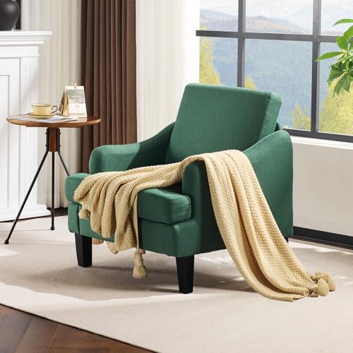 VINGLI Linen Fabric Accent Chair Green, Modern Upholstered Armchair, Comfy Sofa Chair Living Room Bedroom Furniture for Apartment - color: Green