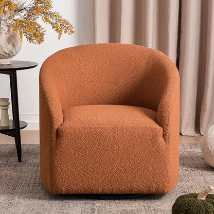 KINWELL 32" Wide Swivel Boucle Accent Chair Armchair, No Assembly Mid-Century Modern Round Upholstered Barrel Chair for Living Room, Bedroom, Office (Caramel) - color: Caramel, style: Set of 1