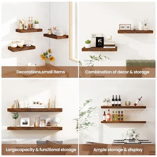 Vivelove Floating Shelves 9 inch Deep 48”Long Set of 2, Rustic Brown | Easy Install With Hardware, 1.5" Thick, Invisible Brackets, Wall Mounted, No Sagging, For Any Room - color: Rustic Brown, size: 48”wx9.3”dx1.5”h