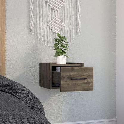 Boa Floating Nightstand with Handle, Dark Brown Wall-Mounted End Table and Side Table, Single Drawer Design for Efficient Bedroom Storage