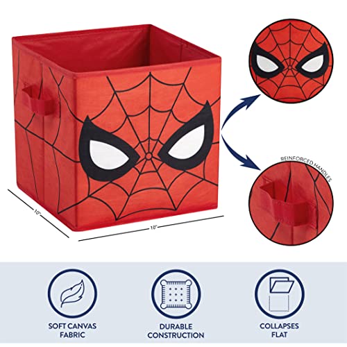 Idea Nuova Marvel Spider-Man Collapsible Storage Cubes, Set of 2 Fabric Organizer Bins, 10 x 10 Inch Storage Baskets for Kids Bedroom, Playroom, Closet & Cube Shelves, Red