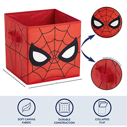 Idea Nuova Marvel Spider-Man Collapsible Storage Cubes, Set of 2 Fabric Organizer Bins, 10 x 10 Inch Storage Baskets for Kids Bedroom, Playroom, Closet & Cube Shelves, Red