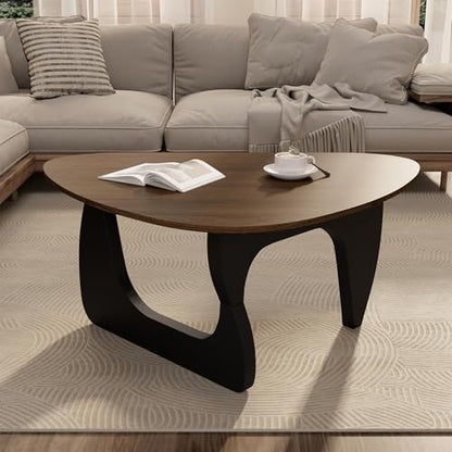 Modern Wood Coffee Table, Triangle Center Table with Premium Wooden Top& Unique Base, 35.5” Small Mid Century Tea Tables for Living Room, Apartment, Office,Walnut & Black - color: Walnut & Black, size: Medium 35.5*25.5*15.7in