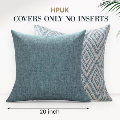 HPUK Throw Pillow Covers 20x20, Set of 4, Blue Textured Couch Pillow Covers | Polyester fabric, patterned and solid designs, hidden zippers, machine washable, for sofas and beds, inserts not included - color: Blue, size: 20" x 20" (Pack of 4)