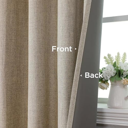 CUCRAF 100% Blackout Window Curtains 84 inches Long 2 Panels Set, Faux Linen Look Thermal Insulated Grommet Drapes, Room Darkening Curtain for Bedroom Living Room(W52 x L84 Inch, Light Khaki) - color: Light Khaki, size: 52"W x 84"L (Pack of 2)