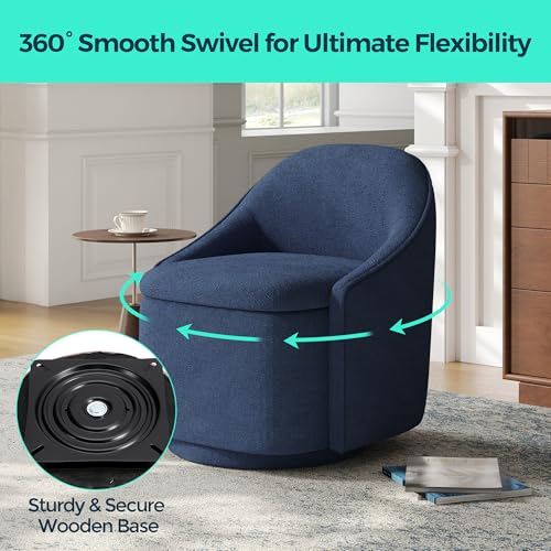 LINSY Swivel Accent Chair with Storage Comfy Chenille Barrel Chairs, Small 360 Swivel Modern Armchair for Living Room Bedroom, Boucle Reading Chair for Study Room (Blue) - color: Blue
