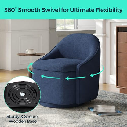 LINSY Swivel Accent Chair with Storage Comfy Chenille Barrel Chairs, Small 360 Swivel Modern Armchair for Living Room Bedroom, Boucle Reading Chair for Study Room (Blue) - color: Blue