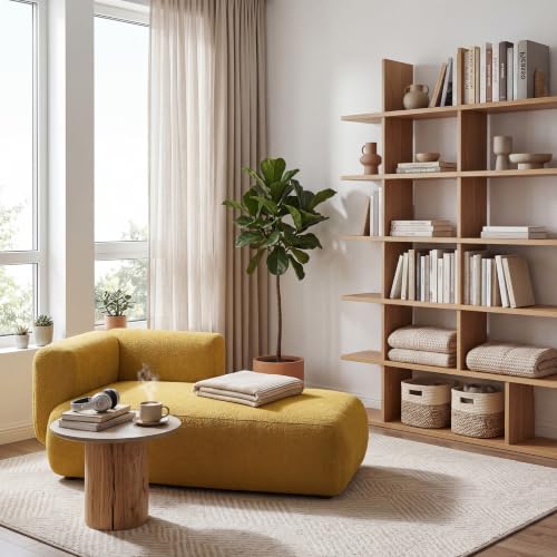 ERYE Boucle Upholstered Right Facing Chaise Lounge Indoor for Living Room Bedroom,Comfy Single Chaise Lounge Modern Leisure Recliner Sleeper Sofa Daybed, Easy Assemble - color: Yellow/R