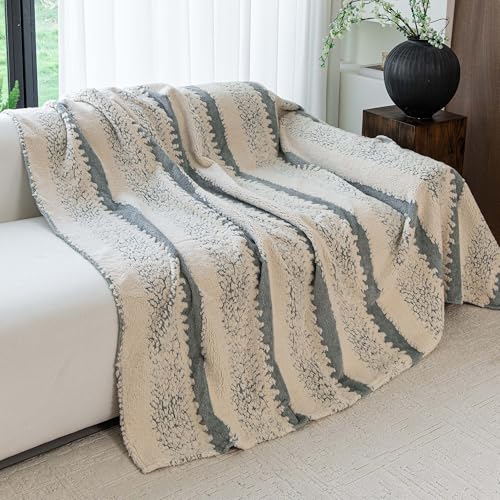 Sherpa Fleece Couch Cover for 3 Cushion Sofa, Gray, 71" x 134" - Pet Proof Sofa Covers Heavy Duty Scratch Resistant Pet Friendly Furniture Cover - Easy Install, Machine Washable - color: Stripe 3 Gray, size: 71" x 134"