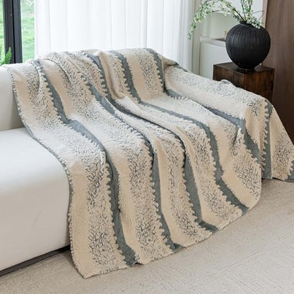 Sherpa Fleece Couch Cover for 3 Cushion Sofa, Gray, 71" x 134" - Pet Proof Sofa Covers Heavy Duty Scratch Resistant Pet Friendly Furniture Cover - Easy Install, Machine Washable - color: Stripe 3 Gray, size: 71" x 134"