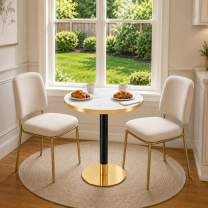 TesNus 23.6" Small Round Dining Table for 2, Circle Tulip Table, Faux Marble Top with Gold Metal Pedestal Base, Modern Leisure Coffee Table for Small Spaces, Cafe, Office, White&Gold - color: White Top&black Leg&gold Base