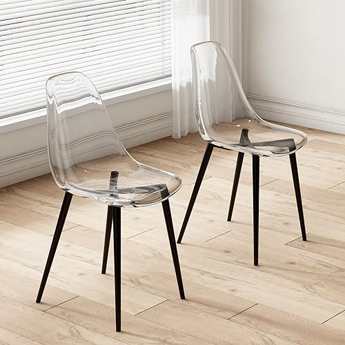 Baysitone Clear Dining Chairs Set of 8, Modern Kitchen Chairs with Transparent Seat, Acrylic Accent Side Chairs with Plating Metal Legs for Dining Room, Kitchen, Living Room with Black - color: Black, size: Set of 8