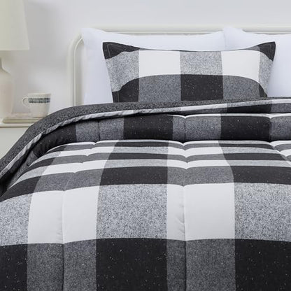 Amazon Basics Lightweight Microfiber Comforter Set, 2-Piece, Twin/Twin XL, Black/White Checkerboard - color: Checkerboard Pattern, Black/White, size: Twin/Twin XL