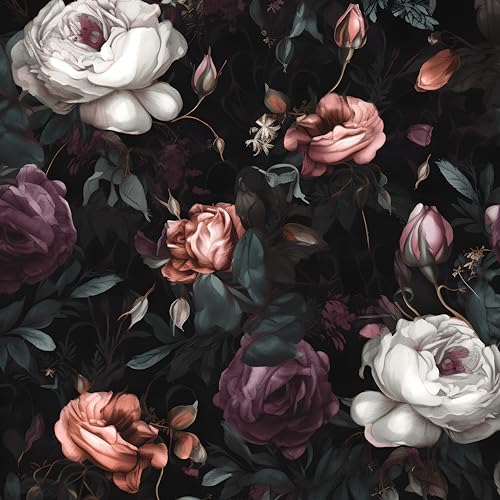 Gothic Dark Purple Rose Floral Wallpaper Peel and Stick 17.5"x393" | Self Adhesive/Removable/Waterproof/Thick Vinyl Contact Paper for Bathroom Bedroom Shelf Cabinet Drawer,Prepasted,Easy Peel - color: Black&Purple, size: 17.5" x 393"