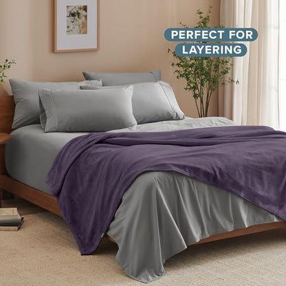 Bare Home Fleece Blanket Luxury Microplush (Full/Queen, Eggplant) | Ultra-Soft Lightweight Blanket for Bed, Sofa, and Couch, Cozy & Warm Blanket - color: 15 - Eggplant, size: Full/Queen