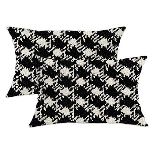 Houndstooth Throw Pillow Covers Set of 2, Modern Contemporary Geometric Abstract None Black Soft Velvet Washable Accents Pillows Cases for Home Bedroom Living Room Sofa Couch Decor 20x12 Inch - size: 20" x 12" (Pack of 2)