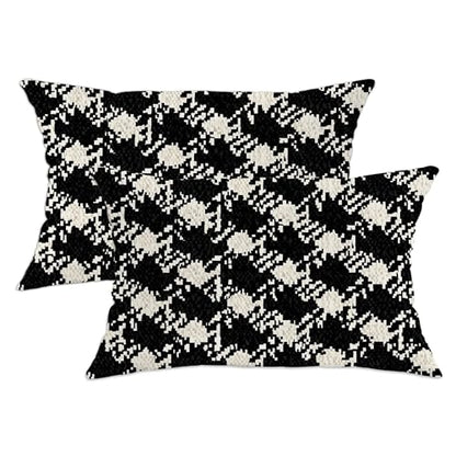 Houndstooth Throw Pillow Covers Set of 2, Modern Contemporary Geometric Abstract None Black Soft Velvet Washable Accents Pillows Cases for Home Bedroom Living Room Sofa Couch Decor 20x12 Inch - size: 20" x 12" (Pack of 2)
