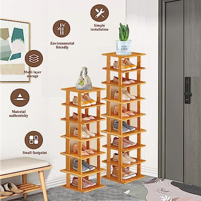 5-Tier Bamboo Narrow Shoe Rack | Stackable 5-tier bamboo shoe rack,minimalist and sturdy.Fits narrow entryway, garage,corner,bedroom,hallway. Space-saving.