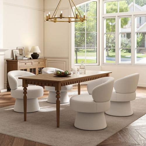360° Swivel Accent Chairs Set of 2, Modern Chenille Upholstered Boucle Dining Chair with Back, Vanity Chair Accent Armchair Side Chairs for Dining/Living Room, Bedroom, White - color: White 01, size: 2 Chairs
