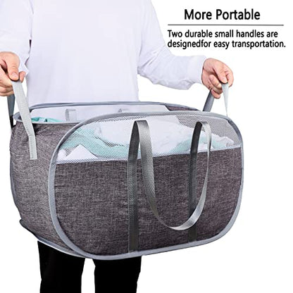 Pop Up Laundry Hamper，with Durable Handles collapsible laundry basket，Easy to Open and Fold for college Dorm,kids room，travel (Gray)… - color: Gray
