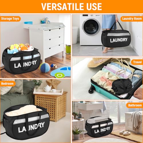 Collapsible Laundry Baskets, Tear-proof Dirty Clothes Hampers for Laundry, Foldable Laundry Basket with Dual Handles, Easy to Carry Pop Up Hamper for Bedroom, Bathroom, Dorm, Laundry Room Black - color: Black