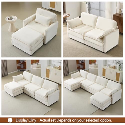 69.3" Plush Cloud Loveseat Sofa, Modular 2-Seater Sectional Couch, 22" Chenille Cushions & 2 Pillows, Corduroy Upholstered Sofa for Living Room Bedroom Apartment, Beige