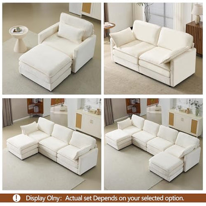 69.3" Plush Cloud Loveseat Sofa, Modular 2-Seater Sectional Couch, 22" Chenille Cushions & 2 Pillows, Corduroy Upholstered Sofa for Living Room Bedroom Apartment, Beige