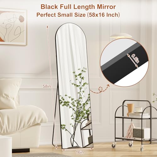 ZHUNFA 58"x16" Arched Over The Door Mirror Full Length Wall Mounted Black | Durable arched mirror with rustproof aluminum frame, Long-lasting, hangs over door/wall to upgrade bedroom decor. - color: Black, size: 58"L x 16"W
