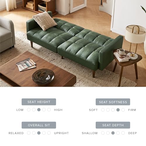 mopio 76.4" Futon Sofa Bed Tufted Styled, Sleeper Couch (Sage Green Faux Leather) - color: Aaron Pu, Sage Green
