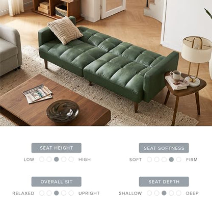 mopio 76.4" Futon Sofa Bed Tufted Styled, Sleeper Couch (Sage Green Faux Leather) - color: Aaron Pu, Sage Green