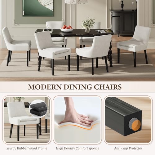 COLAMY Modern Dining Room Chairs Set of 4 with Mid Back and Wood Legs, Upholstered Kitchen Chairs for Dining Room/Living Room, Beige - color: Beige, size: Set of 4